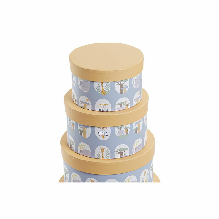 DKD Home Decor Set de 10 Cajas de Cartón Redondas Azul