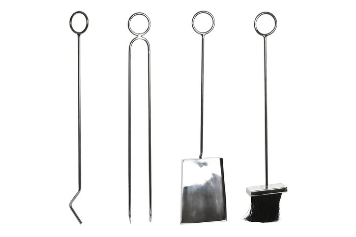 DKD Home Decor Leñera Moderno Inox Plateado Set de 4 Piezas 1 x 54 x 6 cm