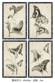 DKD Home Decor Cuadro de Cristal Abeto Mariposas Surtido de 4 Piezas