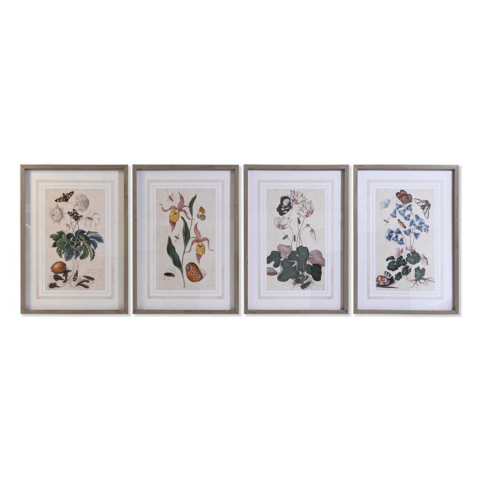 DKD Home Decor Cuadro de Cristal y Abeto Flores Surtido de 4 Piezas 50x2,5x70 cm