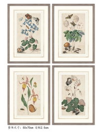 DKD Home Decor Cuadro de Cristal y Abeto Flores Surtido de 4 Piezas 50x2,5x70 cm