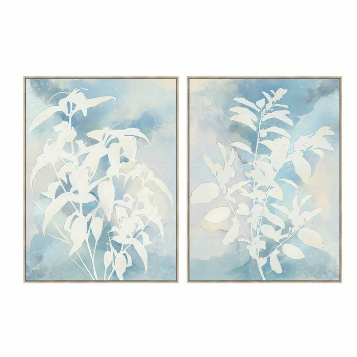 DKD Home Decor Cuadro de Hojas Enmarcado 90x120 cm, Pack de 2 Surtido Azul Celeste y Blanco