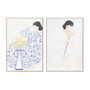 DKD Home Decor Set de 2 Cuadros de Mujer y Flores en Lienzo 80x120 cm beige, azul, negro y amarillo