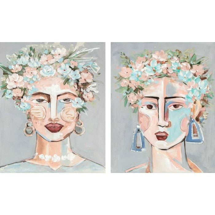 DKD Home Decor Set de 2 Cuadros sobre Lienzo Mujer con Flores 80x3,7x100 cm