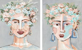 DKD Home Decor Set de 2 Cuadros sobre Lienzo Mujer con Flores 80x3,7x100 cm