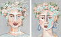 DKD Home Decor Set de 2 Cuadros sobre Lienzo Mujer con Flores 80x3,7x100 cm