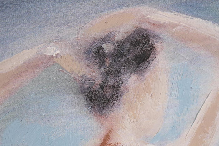 DKD Home Decor Cuadro Romantico Azul Blanco Bailarinas Lienzo Pino 100 x 100 cm (2 Unidades)