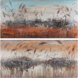 DKD Home Decor Set de 2 Cuadros Lienzo con Marco de Pino Pintado a Mano, 140x70 cm