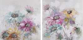 DKD Home Decor Set de 2 Cuadros de Flores en Lienzo y Pino 100x100 cm