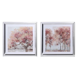DKD Home Decor Cuadro Craft PS Árboles 3D Rosa Surtido de 2