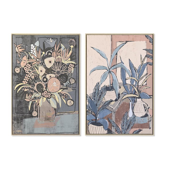 DKD Home Decor Cuadro de Plantas en Lienzo, Pack de 2 unidades