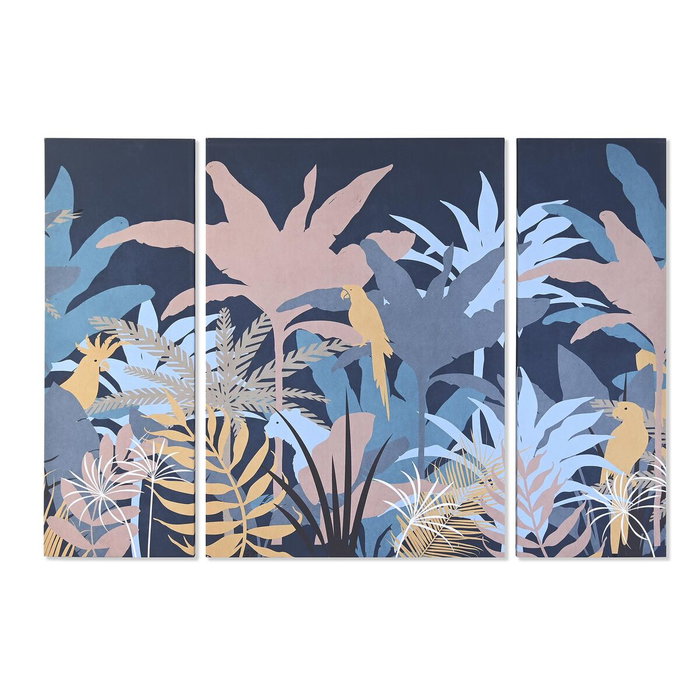 DKD Home Decor Set de 3 Cuadros Lienzo MDF Jungle Azul y Turquesa 140x3,8x100 cm