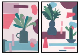 DKD Home Decor Cuadro PS Lienzo Jarrones (Set de 2)
