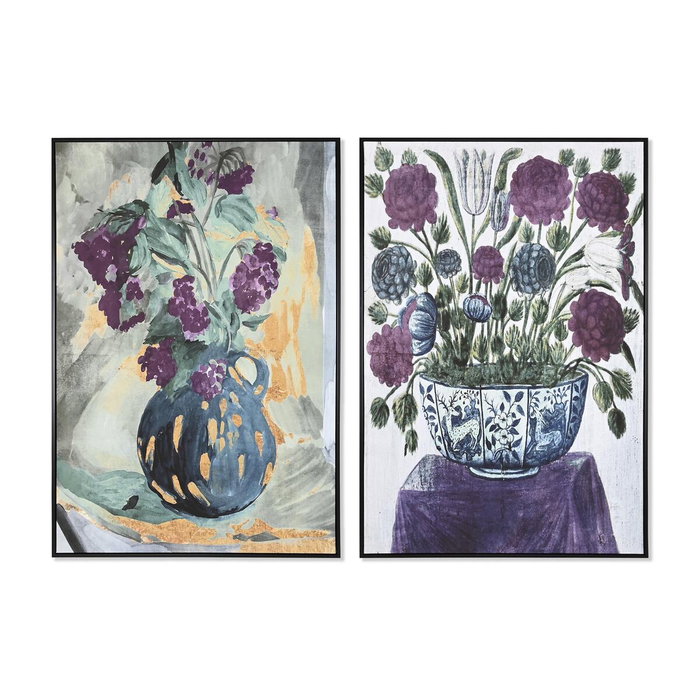 DKD Home Decor Set de 2 Cuadros de Lienzo con Diseño de Jarrón, Azul y Lila, 83x123 cm
