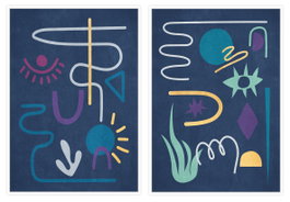 DKD Home Decor Cuadro Abstracto Azul Pack de 2