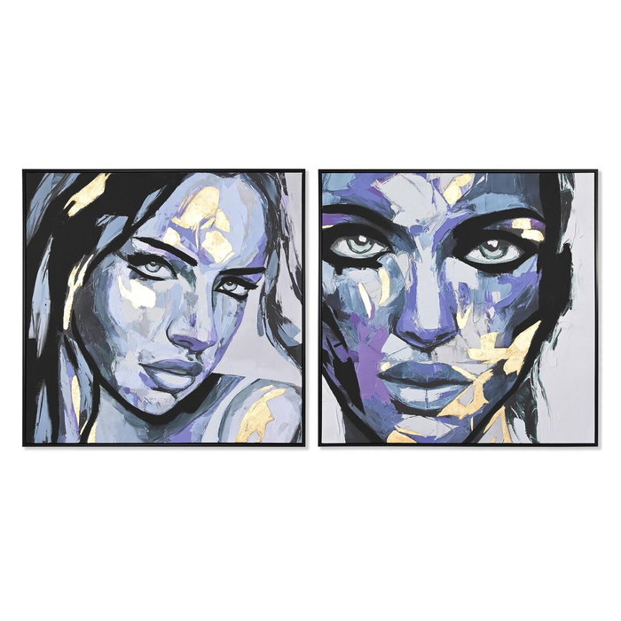 DKD Home Decor Cuadro de Mujer Surtido de 2 Piezas en Lila, Gris y Azul, 103x4,5x103 cm