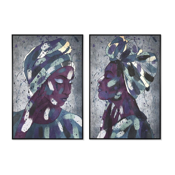 DKD Home Decor Set de 2 Cuadros de Lienzo Estilo Africana 83x4,5x123 cm en Colores Lila y Turquesa