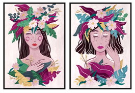 DKD Home Decor Cuadro de Flores Chica, Pack de 2 unidades, 103x4,5x143 cm