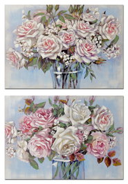 DKD Home Decor Cuadro Shabby Azul Blanco Lienzo MDF 3 x 70 x 100 cm (2 Unidades)