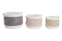 DKD Home Decor Set de 3 Cestas de Algodón 34x34x27 cm Rosa Palo