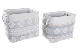 DKD Home Decor Set de 2 Cestas de Algodón 45x35x40 cm Gris
