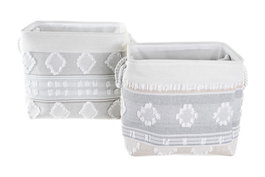 DKD Home Decor Cesta Boho Gris Blanco Algodón Set 2 Piezas 35x40x45 cm