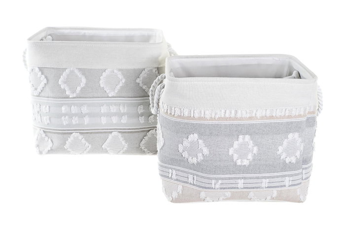 DKD Home Decor Cesta Boho Gris Blanco Algodón Set 2 Piezas 35x40x45 cm DKD Home Decor Cesta Boho Gris Blanco Algodón Set 2 Piezas 35x40x45 cm