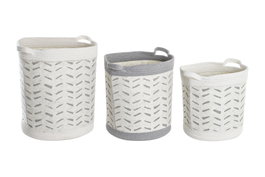 DKD Home Decor Set de 3 Cestas de Algodón 35x35x40 cm Gris y Blanco