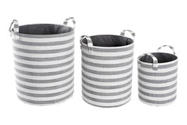 DKD Home Decor Set de 3 Cestas de Algodón con Rayas Gris y Blanco