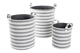 DKD Home Decor Cesta Basicos Gris Blanco 35 x 40 x 35 cm Set de 3 Algodon Rayas