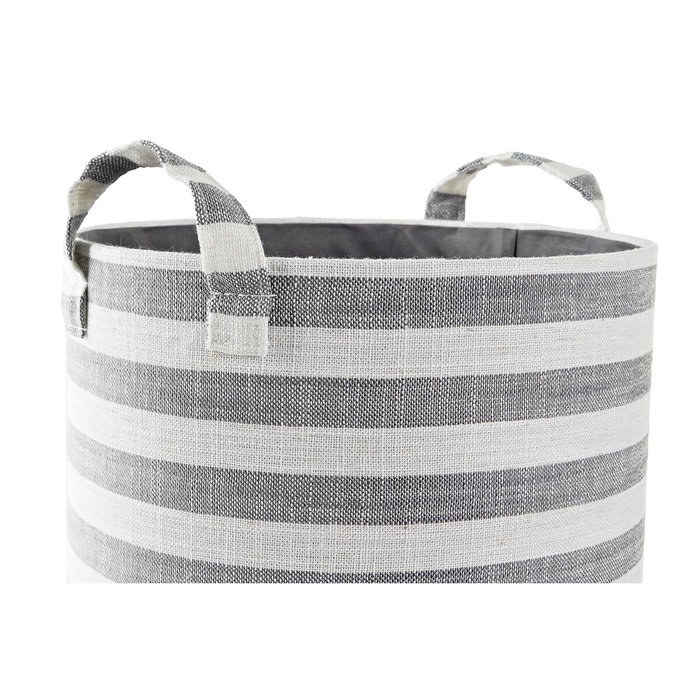 DKD Home Decor Set de 3 Cestas de Algodón con Rayas Gris y Blanco
