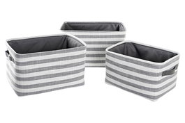 DKD Home Decor Cesta Basicos Algodon Gris Blanco Rayas Set 3 Piezas 32 x 25 x 42 cm