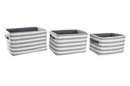 DKD Home Decor Set de 3 Cestas de Algodón con Rayas Gris y Blanco