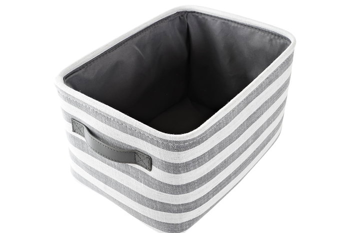 DKD Home Decor Cesta Basicos Algodon Gris Blanco Rayas Set 3 Piezas 32 x 25 x 42 cm