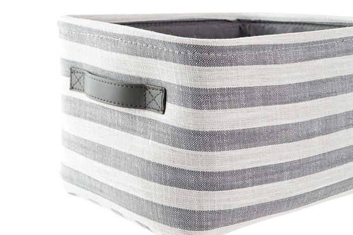 DKD Home Decor Cesta Basicos Algodon Gris Blanco Rayas Set 3 Piezas 32 x 25 x 42 cm