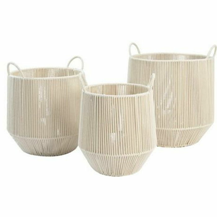 DKD Home Decor Set de 3 Cestas de Algodón y Metal Beige