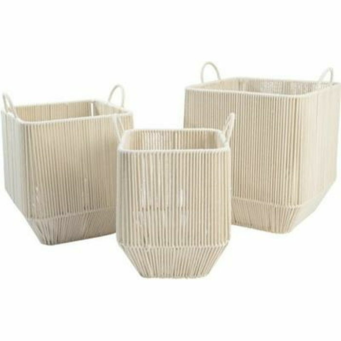 DKD Home Decor Cesta Basicos Beige Algodon y Metal 37x45x37 cm Set de 3 Piezas DKD Home Decor Cesta Basicos Beige Algodon y Metal 37x45x37 cm Set de 3 Piezas