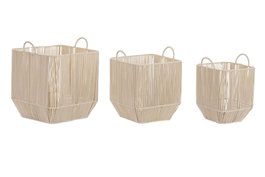 DKD Home Decor Cesta Basicos Beige Algodon y Metal 37x45x37 cm Set de 3 Piezas