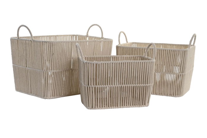 DKD Home Decor Cesta Basicos Beige Set de 3 29 x 31 x 39 cm