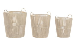 DKD Home Decor Set de 3 Cestas de Algodón y Metal Beige