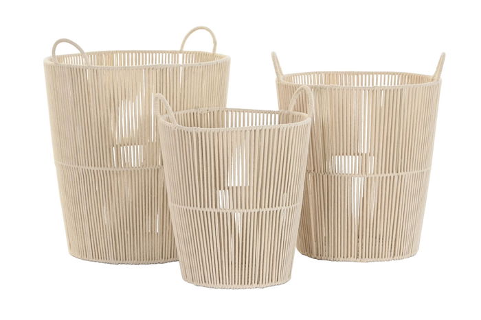 DKD Home Decor Cesta Basicos Beige Algodon y Metal 51 x 42 x 42 cm Set de 3