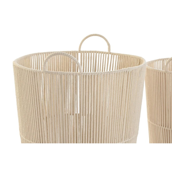 DKD Home Decor Set de 3 Cestas de Algodón y Metal Beige