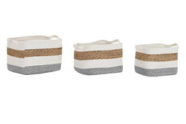 DKD Home Decor Cesta Basicos 27 x 27 x 36 cm Set de 3 Blanco Natural Fibra Algodon Hecho a mano