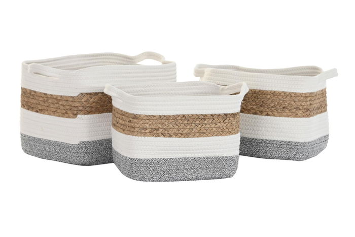 DKD Home Decor Cesta Basicos 27 x 27 x 36 cm Set de 3 Blanco Natural Fibra Algodon Hecho a mano