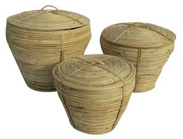 DKD Home Decor Cesta Tropical Natural Ratán Hecha a Mano 35 x 34 x 35 cm Set 3 Piezas
