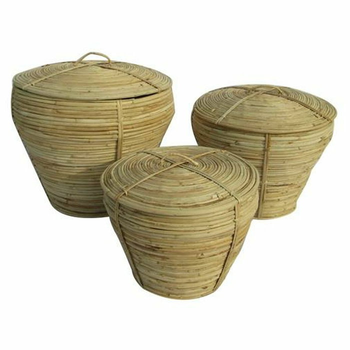 DKD Home Decor Set de 3 Cestas de Ratán con Tapa Natural