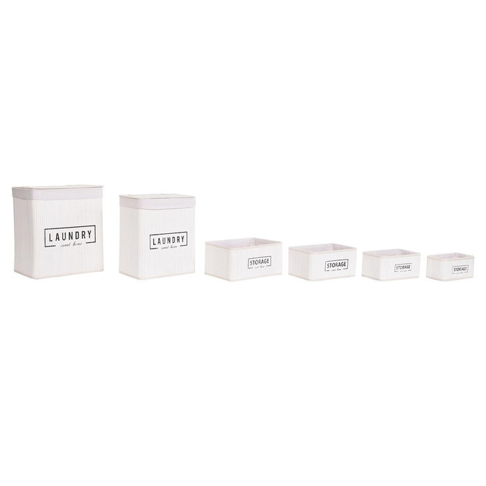 DKD Home Decor Set de 6 Cestas para la Ropa de Bambú y Poliéster Blanco