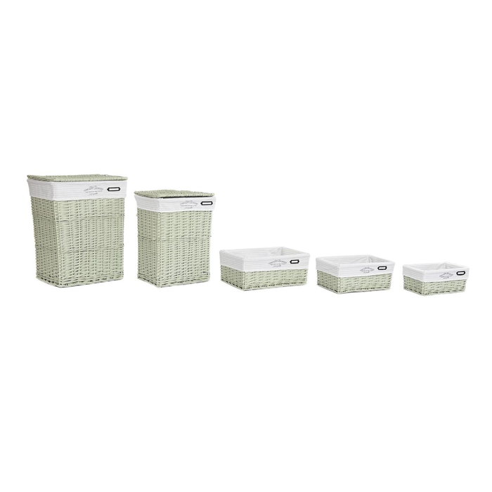 DKD Home Decor Set de 5 Cestas de Ropa de Mimbre y Poliéster Verde
