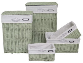 DKD Home Decor Cesta Ropa Basicos Verde Mimbre Poliester Set 5 Piezas 34 x 56 x 44 cm