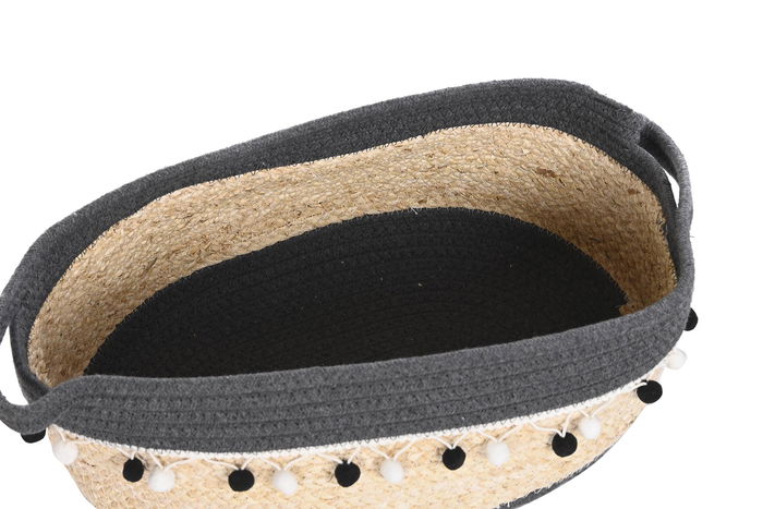 DKD Home Decor Cesta Boho Blanco Gris Oscuro Fibra Maiz Algodon Set 3 Unidades 25 x 16 x 45 cm